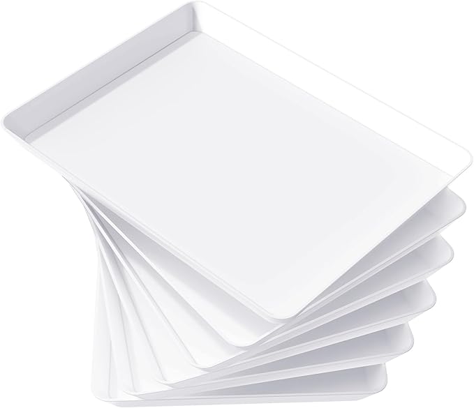 Lifewit Plastic Serving Tray for Party Supplies, 16" x 12" White Trays for Serving Food, Reusable Large Platter for Buffet, Fruit, Dessert, Snack, Veggie, Kitchen and Outdoor Use, Rectangle, 6 Pcs
