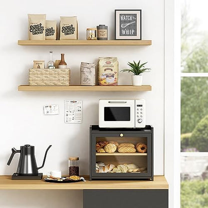 Goozii Bread Box for Kitchen Countertop, 2 Tier Large Breadbox Modern Black