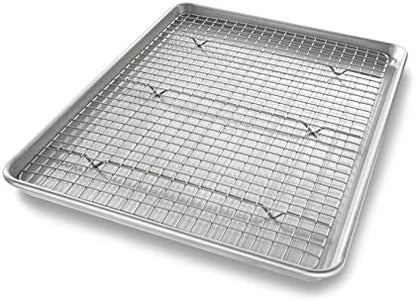 USA Pan Bakeware Half Sheet Baking Pan and Bakeable Nonstick and Cooling Rack Set, Metal