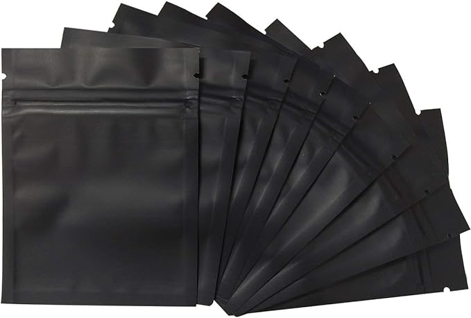100 Pack Smell Proof Bags 3 x 4 Inch Resealable Mylar Bags Foil Pouch Bag Flat Bag Matte Black
