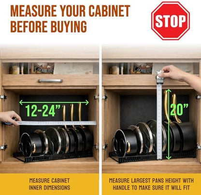 Norcalway Adjustable Bakeware Pots and Pans Organizer Under Cabinet,11 Dividers Cookie Sheet Baking Pan Pot Lid Organizers