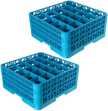 Carlisle FoodService Products OptiClean 25-Compartment Glass Racks With 3 Extenders for 3.19" Cups – Glass Racks for Restaurants Scratch-Resistant Texture, Blue, (Pack of 2)