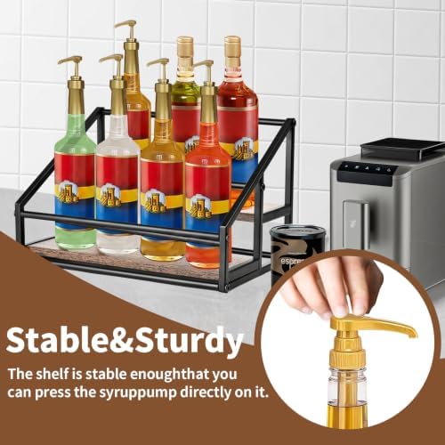 YQBRAO 2-Tier Coffee Syrup Organizer, 8-Bottle Rack, Rustic Brown