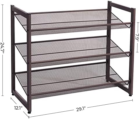 SONGMICS Metal Shoe Rack, 3-Tier Shoe Orgainzer, Holds 9-12 Pairs