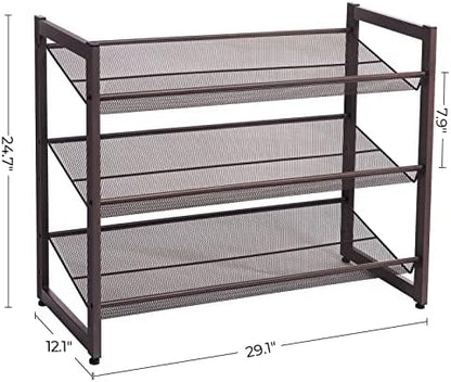 SONGMICS Metal Shoe Rack, 3-Tier Shoe Orgainzer, Holds 9-12 Pairs
