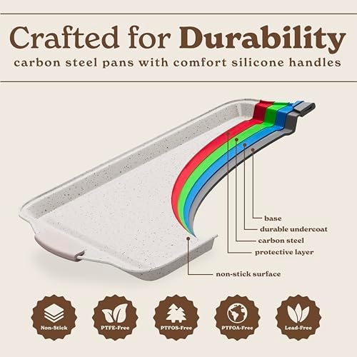 Country Kitchen Nonstick Stackable Bakeware Set - Heavy Duty, Durable, Easy Release Baking Set, Cream, 10 Pcs
