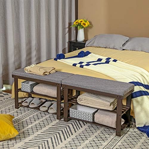 SONGMICS Bamboo Shoe Bench, 3-Tier Shoe Rack, 11.9 x 28.3 x 19.2 Inches