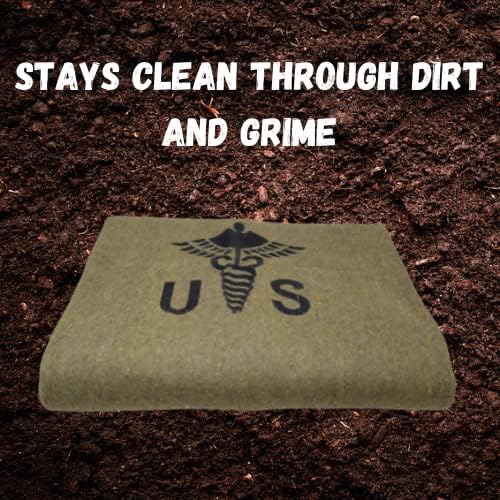 M MCGUIRE GEAR Military Style Wool Camping, Survival, and First Aid Blanket, 64" x 90", Embroidered Caduceus Logo, Olive Drab