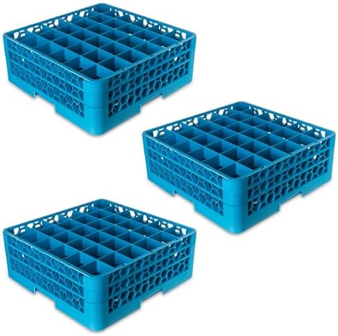 Carlisle FoodService Products RG36-214 OptiClean 36 Compartment Glass Rack with 2 Extenders, 2-15/16" Compartments, Blue (Pack of 3)