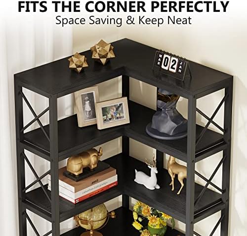 Tribesigns 7-Shelf Corner Bookshelf,Large Modern Corner Bookcase, 7-Tier Tall Corner Shelf Storage Display Rack with Metal Frame for Living Room Home Office (Black)
