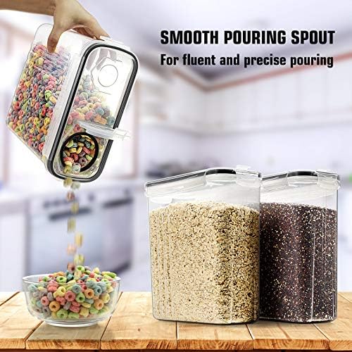 Wildone Cereal Storage Containers Set, Large BPA Free Plastic Airtight Food Storage Containers 4L for Flour, Sugar, 6 Piece Set Cereal Dispensers with 20 Labels & Marker, Black