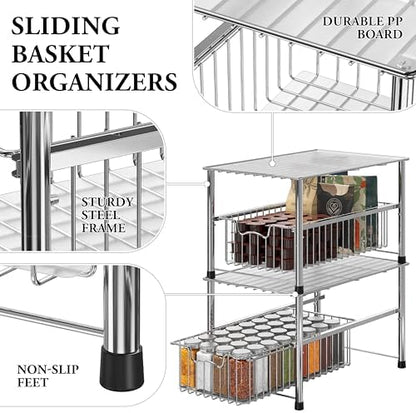 Simple Houseware Chrome Metal Stackable Storage Rack, 16.75 in L x 10.8 in W x 10.25 in H