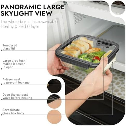 10-Pack Glass Food Storage Containers with Tempered Glass Lids – Borosilicate, Airtight, Oven-Safe (-4°F~950°F), BPA-Free, 4.4 & 1.6 Cup, Leak-Proof, Dishwasher Safe (Gray)