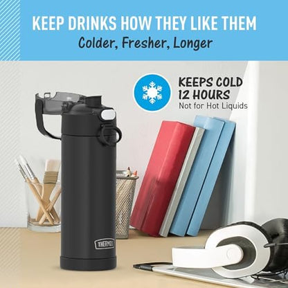 THERMOS FUNTAINER 16 Ounce Stainless Steel Vacuum Insulated Bottle with Wide Spout Lid,Black Matte,(Pack of 6)