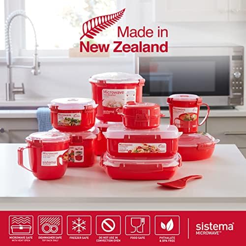 Sistema Microwave Soup Mugs | 656 ml | Microwave Food Containers with Steam Release Vents | BPA-Free | Red | 3 Count