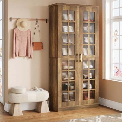 Tribesigns Tall Shoe Cabinet with Doors, 8-Tier Shoe Storage with Adjustable Shelves, Modern Shoe Organizer Shoe Rack Cabinet for Entryway, Hallway, Closet, Living Room, Rustic Brown
