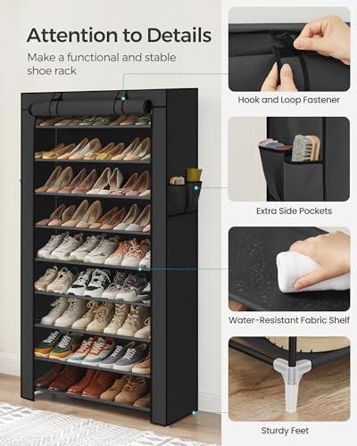 SONGMICS 10-Tier Shoe Rack with Cover, Shoe Storage Cabinet for 40-50 Pairs