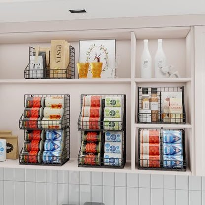 JKsmart 6 Pack Stackable Can Organizer for Pantry with Adjustable Dividers, Soda Can Organizer, Can Storage Dispenser Holds up to 84 Cans, Metal Wire Baskets Can Holder for Kitchen Cabinet Pantry