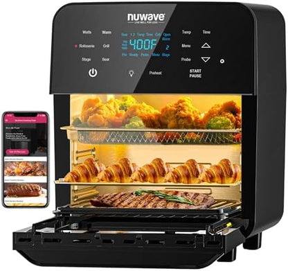 Nuwave Brio 15.5Qt Air Fryer Rotisserie Oven, 50°-425°F Temp Controls