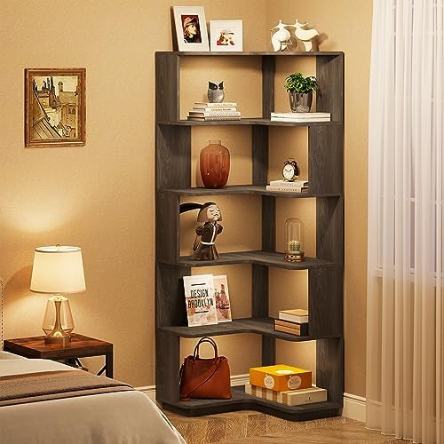 Tribesigns 6-Tier Corner Bookshelf, 65" Modern Tall Bookcase Book Shelf