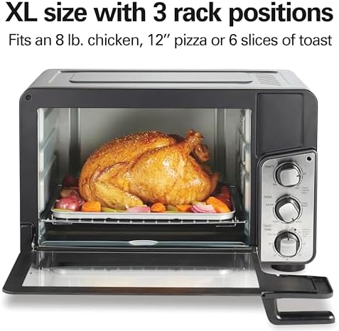 Hamilton Beach Easy View XL Toaster Oven with Sure-Crisp® Air Fry, 6 Slice Capacity, Black with Stainless Steel Accents, R31460 (Renewed)