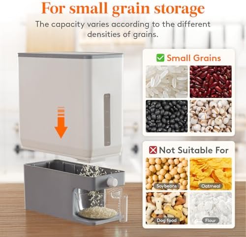 Lifewit Rice Container 25 Lbs, One-Press Dispenser with Measuring Cup