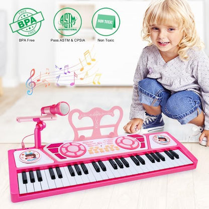 Toys for 3+ Year Old Girls Gift: 49 Keys Kids Piano Keyboard Multifunctional Educational Musical Instrument Toy with Microphone, Earphone, Dual Speakers, Birthday and Xmas Gifts for 3+ Girls Toys
