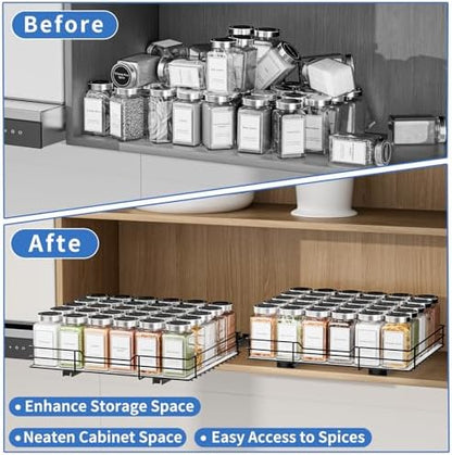 BOIVSHI Spice Rack Organizer for Cabinet, 1 Tier Pull Out Spice Rack, Spice Organizer for Cabinet, Kitchen and Pantry, Fits Spices, Sauces, Canned Food (12.5''Wx10.5''Dx2.5''H)
