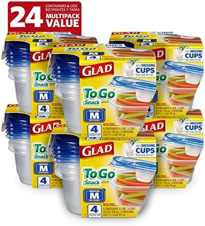 Glad GladWare To-Go Medium Rectangle Snack Containers, 24 Oz, 4 Count, 6-Pk