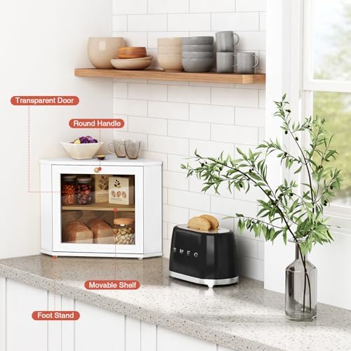 White Corner Bread Box for Kitchen Countertop, Double Layer Large Breadbox