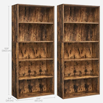VASAGLE Set of 2 5-Tier Bookshelves, 23.6 Inches Wide