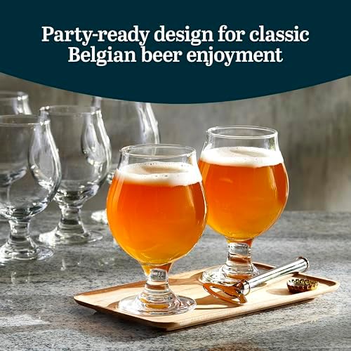 Libbey Entertaining Essentials Belgian Beer Glasses, 13 oz, Craft Beer Glasses Set of 6 for Belgian Ales, Unique Tulip Beer Glass Set for Entertaining