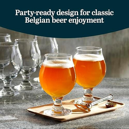 Libbey Entertaining Essentials Belgian Beer Glasses, 13 oz, Craft Beer Glasses Set of 6 for Belgian Ales, Unique Tulip Beer Glass Set for Entertaining