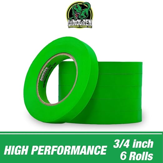 LAUCO DINOGREN High Performance Masking Tape for Car Paint, Heat & Water Resistant, Multi-Purpose Green (0.75 in (6 Rolls))