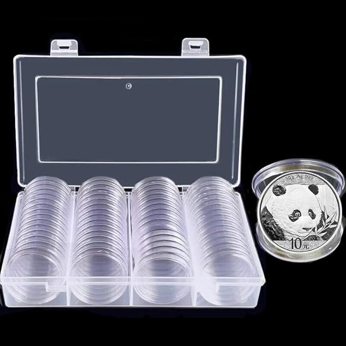 60Pcs 40mm Coin Capsules with Plastic Storage Box Organizer Collection Case