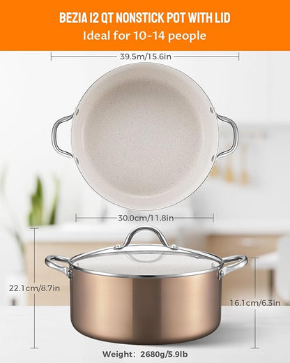 BEZIA Large 12 Quart Nonstick Cooking Pot