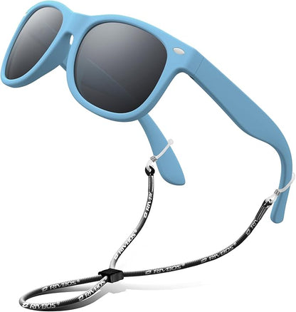 RIVBOS Kids Sunglasses Polarized UV Protection Flexible Rubber Glasses Shades with Strap for Boys Girls RBK004