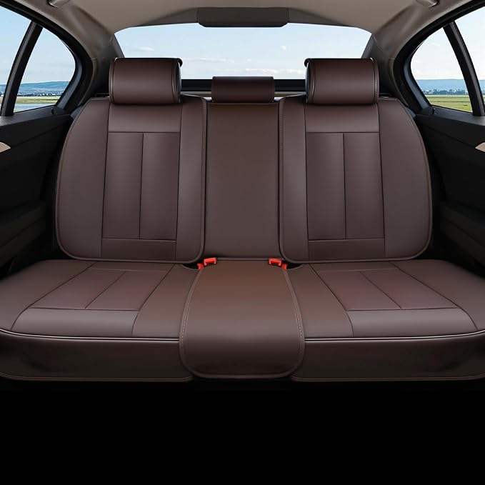 Coverado Rear Seat Covers for Cars, Brown Back Seat Protector, Back Seat Cover for Kids, 3-Pieces Waterproof Car Seat Cushion Nappa Leather Seat Cover for Back Seat Universal Fit for Most Cars