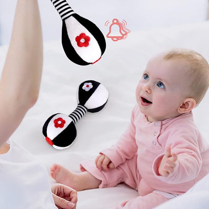 XIXILAND Baby Rattles 0-6 Months Newborn Toys Infant Toys 0-6 Months Rattles for Babies 0-6 Months Baby Toys 0-6 Months, Black and White High Contrast Baby Toys Dumbbell Toy for 0 3 6 9 12 Months