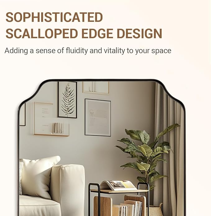 ANDY STAR Brushed Bronze Scalloped Mirror, Unique Rectangular Bathroom Mirror