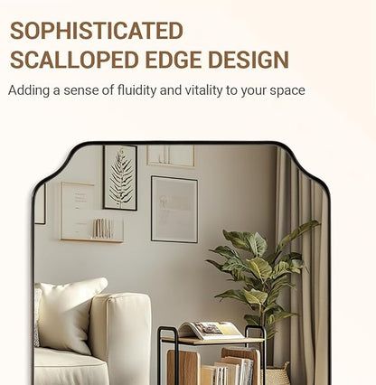 ANDY STAR Brushed Bronze Scalloped Mirror, Unique Rectangular Bathroom Mirror