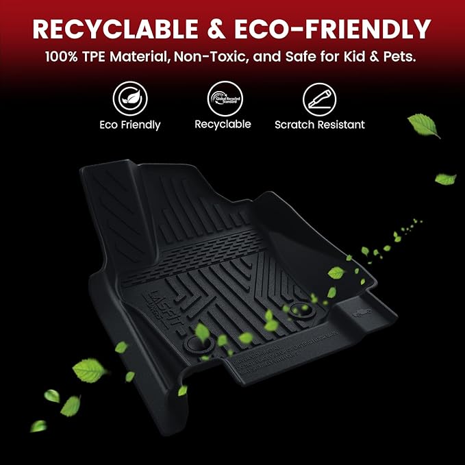 LASFIT Floor Mats for Toyota Tacoma 2024-2026 Double Cab Gas Manual Tran Only (Not Fit Hybrid & Xtra Cab & Auto Trans) All Weather TPE Floor Liners for Custom Fit Tacoma Front&Rear 2 Row Mats