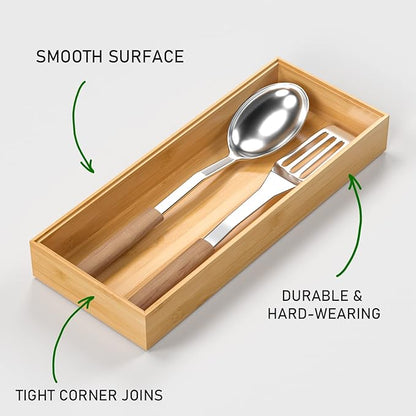 VeyFey Bamboo Drawer Organizer, Stackable Utensil Organizer