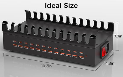 300W USB Charging Station for Multiple Devices, 24 Port USB C Fast Charging