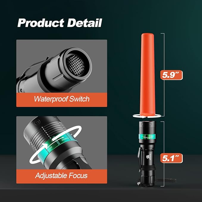 RoadHero 8 Pieces 11 Inch Traffic Wand with Strobe Modes LED Safety Signal Flashlight Wand with Wrist Strap and Side Clip for Traffic Control, Parking, Using 3 AAA Batteries, Batteries Not Included