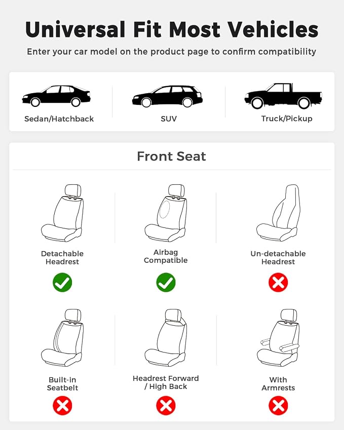 Huidasource Front Seat Covers, Universal Fit for Most Cars SUV Trucks, Full Coverage Leather Seat Cover, Airbag Compatble, Seat Function Retain, Storage Pocket Design, Easy to Install, Brown & Beige