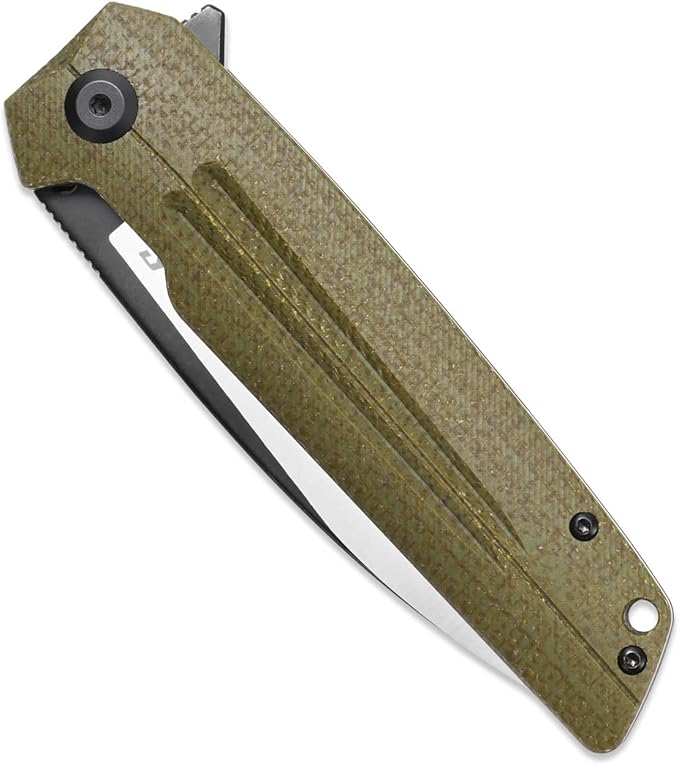 Sitivien ST152 Folding Knife,K110(D2) Steel Blade with Micarta Handle EDC Tool Knife for Outdoor Camping,Hiking,Fishing(Green)