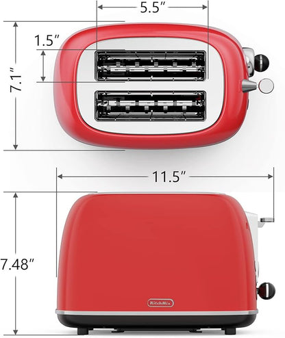 Toaster 2 slice, Retro Stainless Steel Toaster