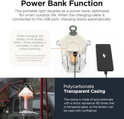 CLAYMORE Cabin Lamp (Ivory) - Aesthetic Portable Lantern for Outdoor Glamping, Camping, Events, Parties & Tents. USB-C Charging, Power Bank Function, Up to 55 Hours Battery Life, 3 Light Modes.