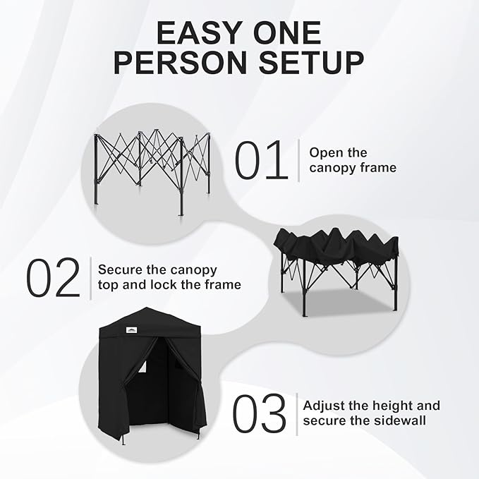 EAGLE PEAK Flex Ultra Compact 5x5 Pop-up Canopy, Sun Shelter, Changing Room, Portable Privacy Canopy Cabana for Pool, Fashion Photoshoots, or Camping, Black